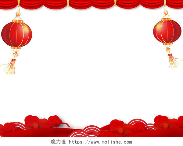 新年喜庆红色灯笼云纹PNG素材新年边框